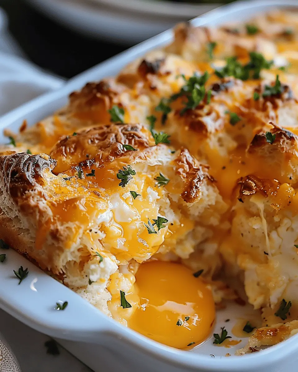 Cheddar Bay Biscuit Egg Breakfast Casserole with Turkey Bacon Delight