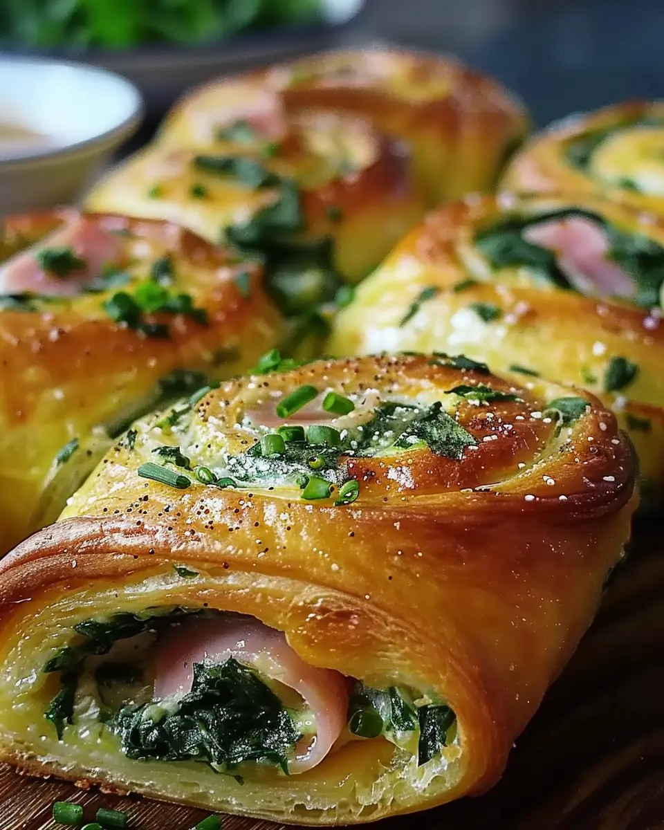 Spinach Ham Breakfast Rolls with Turkey Bacon and Chicken Ham Delight