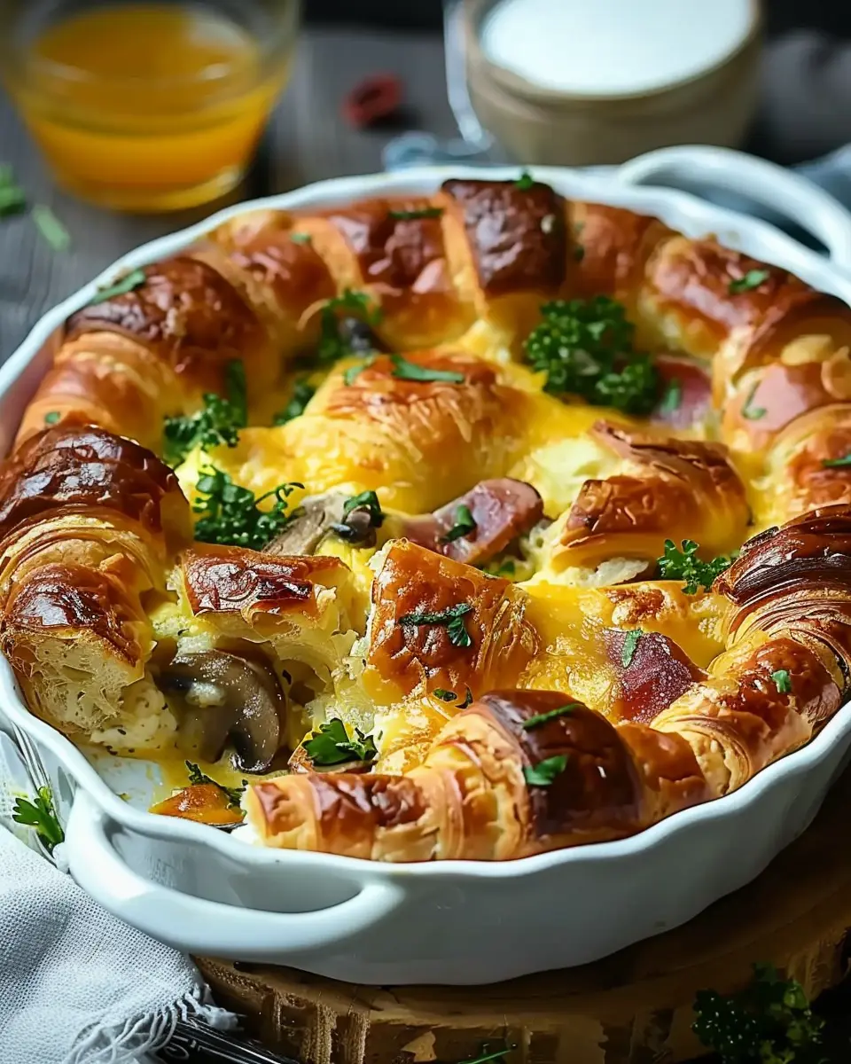 Croissant Breakfast Casserole: Easy Turkey Bacon &amp; Chicken Ham Delight