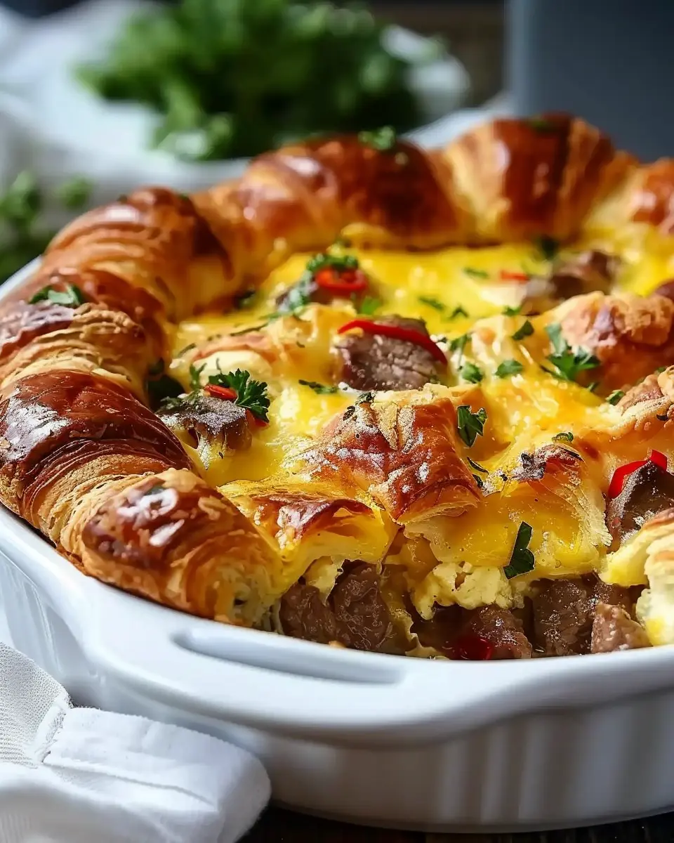 Croissant Breakfast Casserole: Easy Turkey Bacon &amp; Chicken Ham Delight