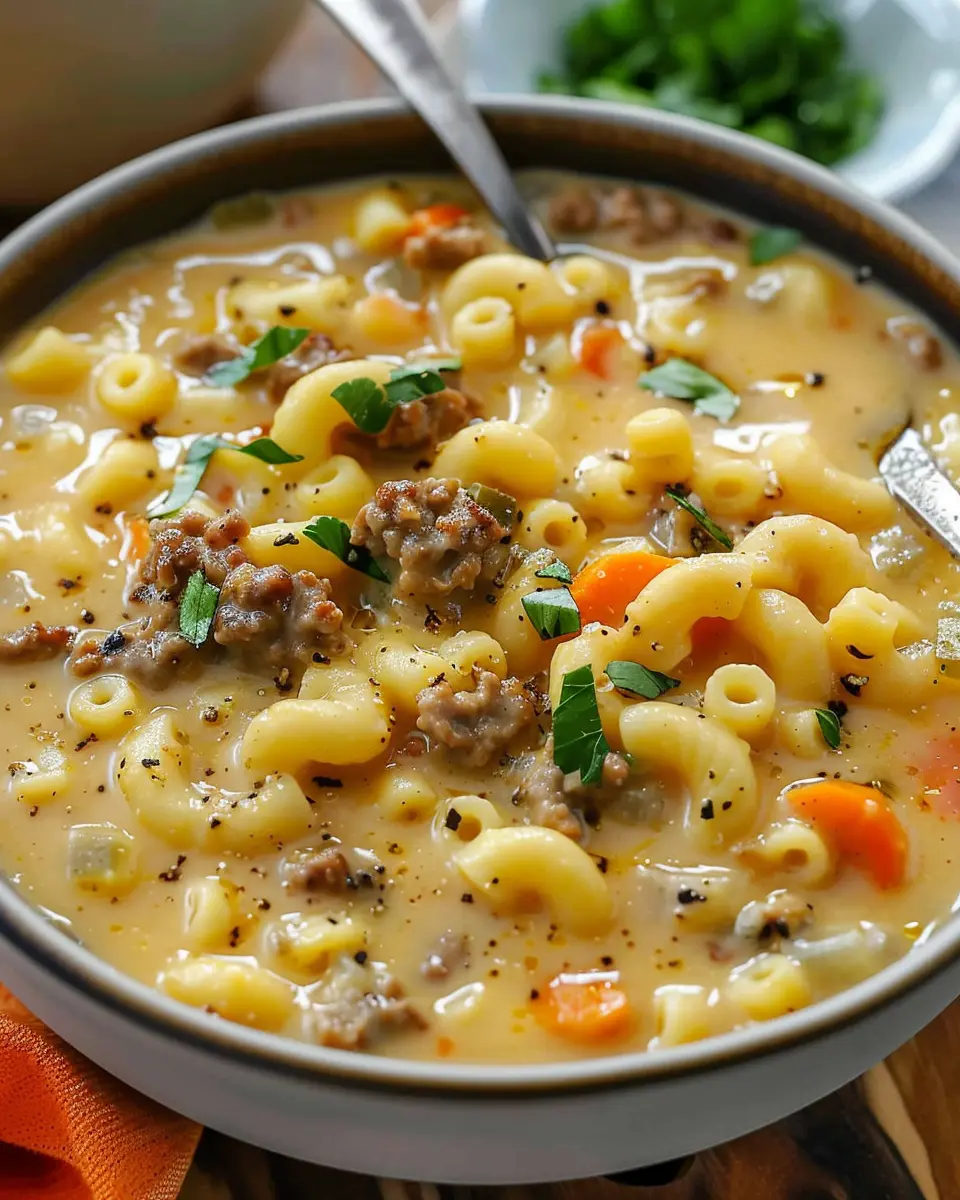 Macaroni cheeseburger soup: Easy, Comforting Turkey Bacon Delight