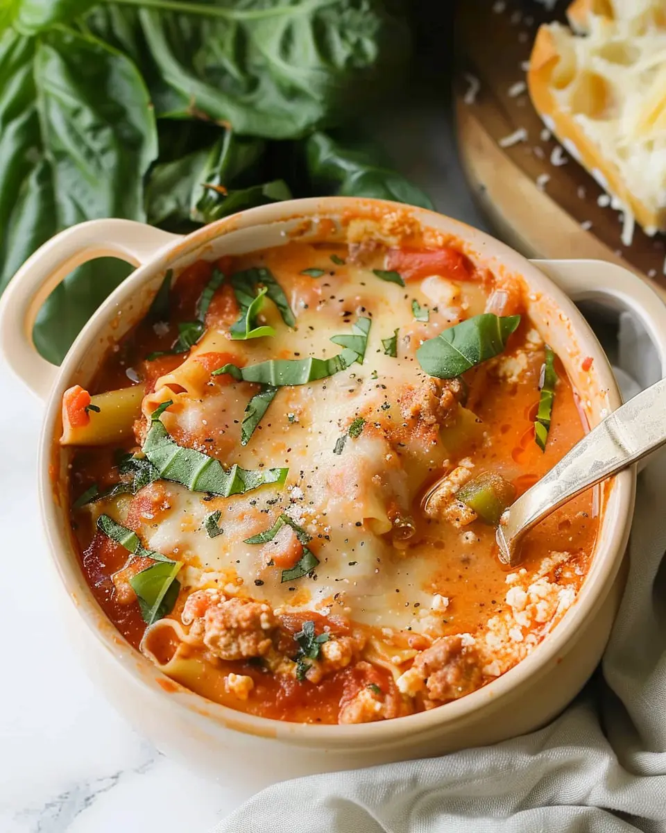 Easy Creamy Lasagna Soup with Turkey Bacon and Chicken Ham Delight