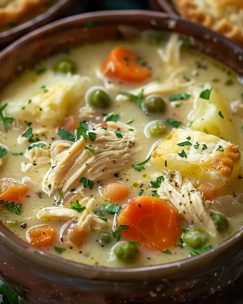 High Protein Chicken Pot Pie Soup with Turkey Bacon Delight