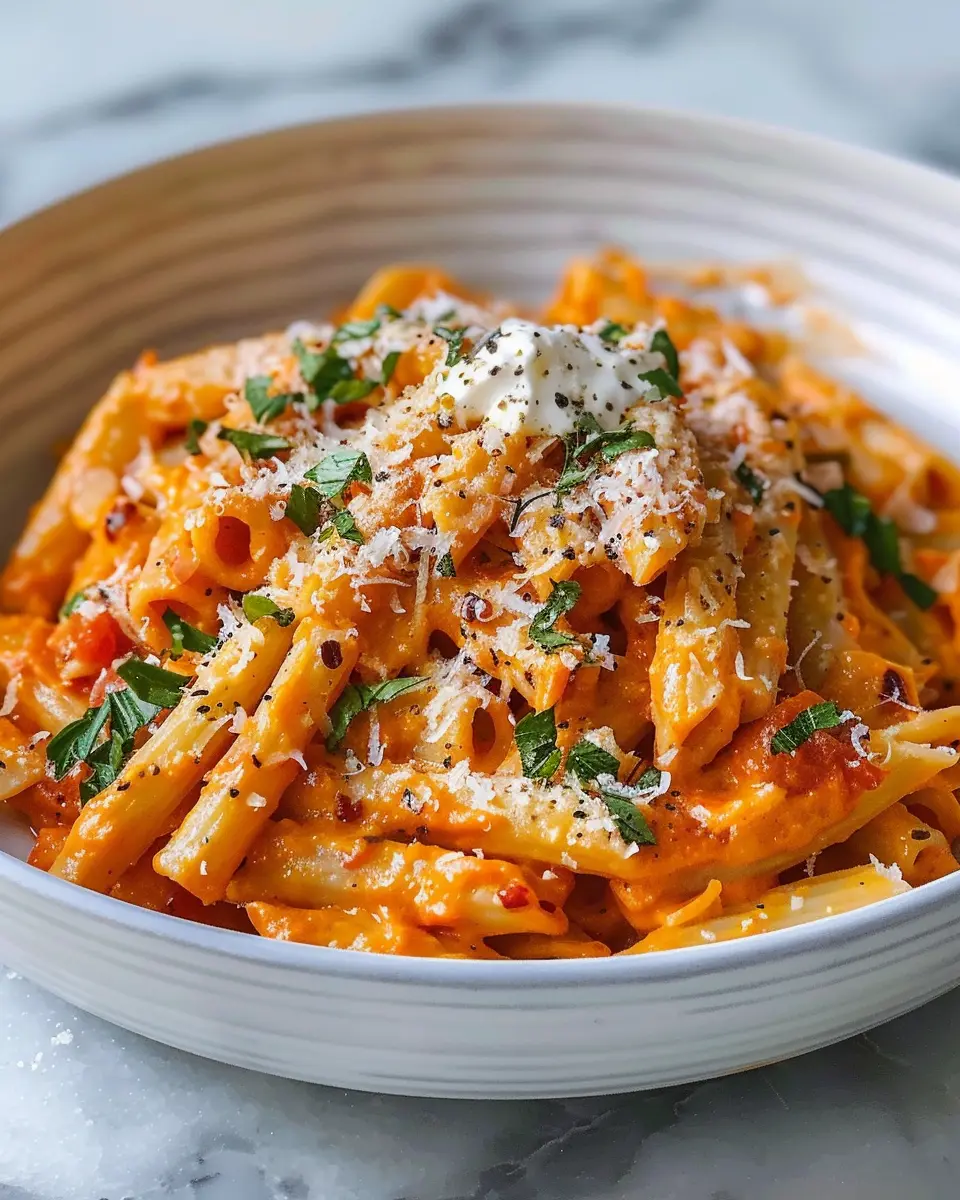 Easy and Creamy Tomato Garlic Pasta Recipe with Turkey Bacon Twist