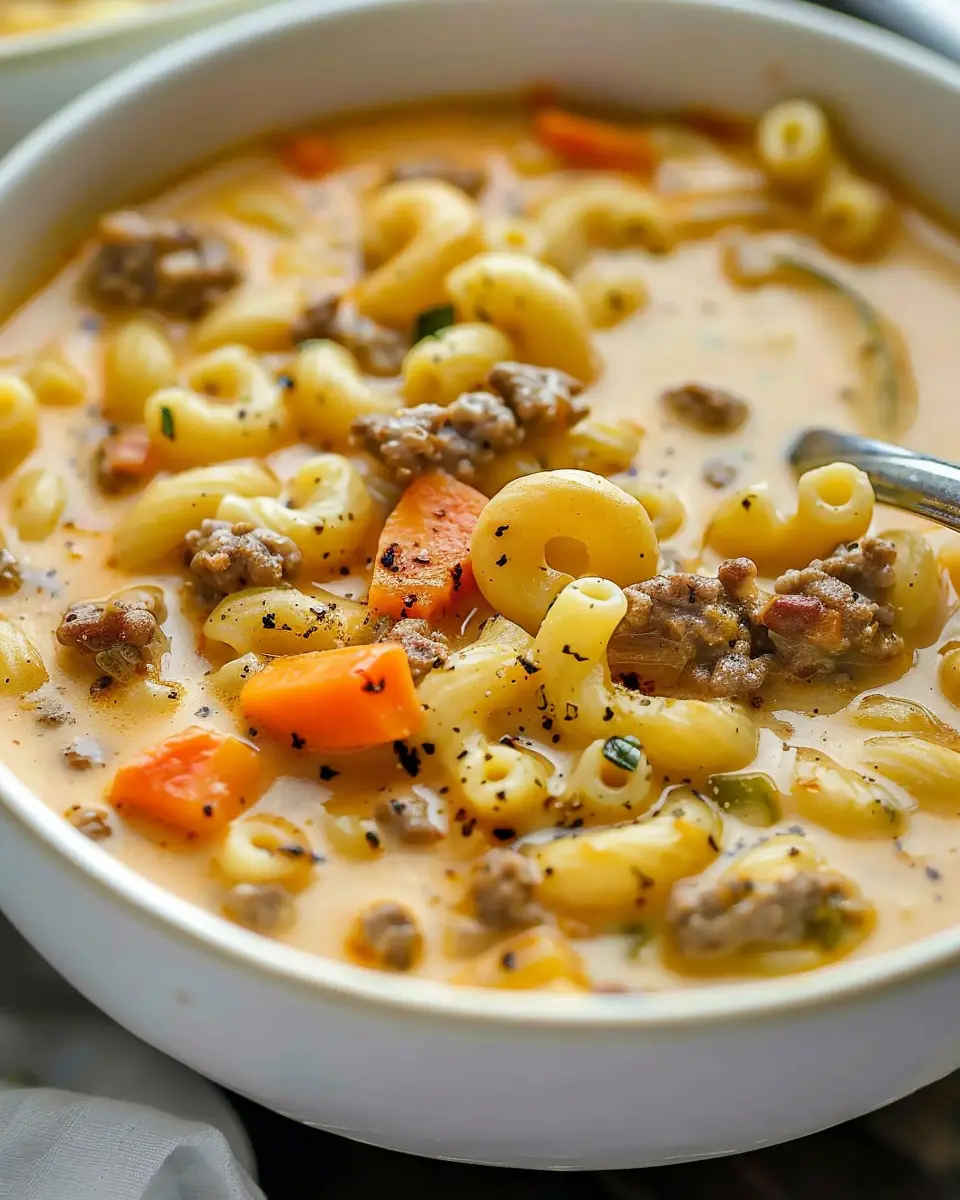 Macaroni Cheeseburger Soup: Indulgent Comfort Food with Turkey Bacon