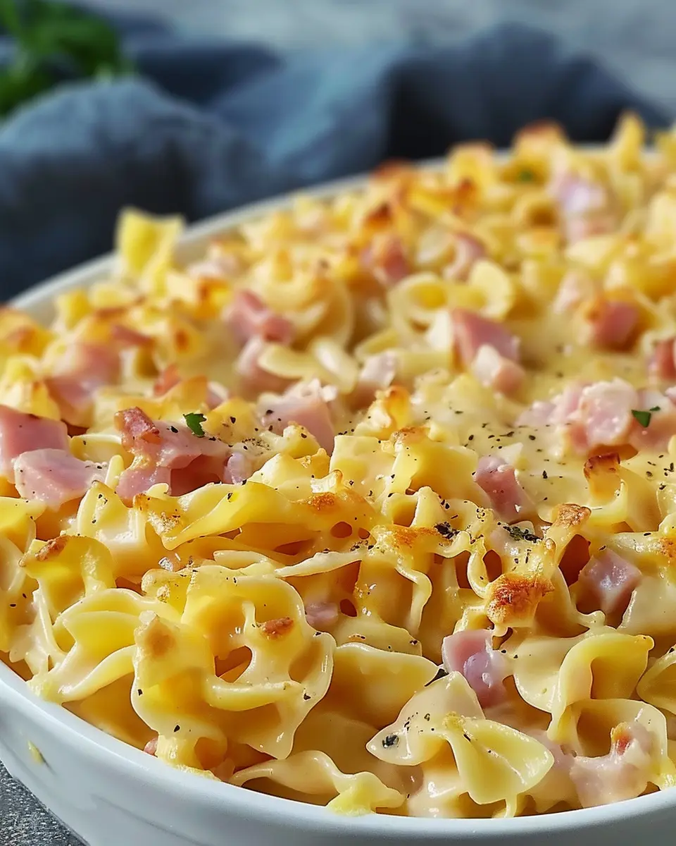 Best Leftover Ham Noodle Casserole with Chicken Ham and Turkey Bacon