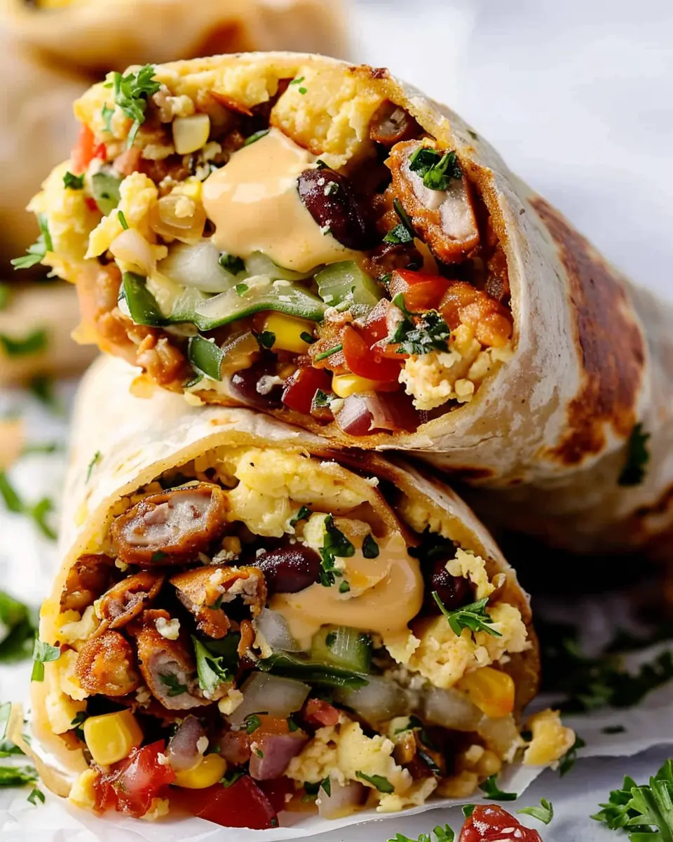 High-Protein Breakfast Burrito with Turkey Bacon and Chicken Ham