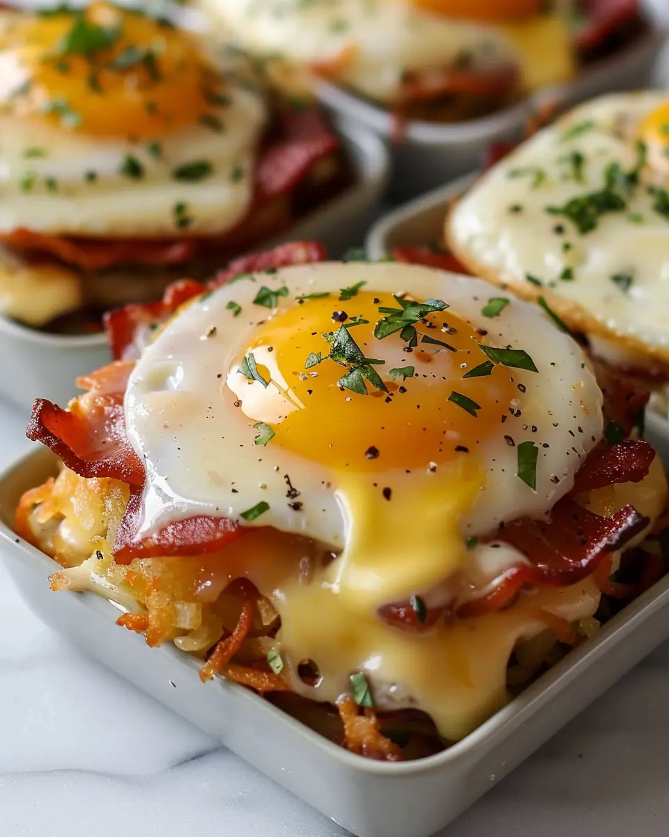 Hash Brown Eggs Benedict Bowls with Turkey Bacon &amp; Chicken Ham